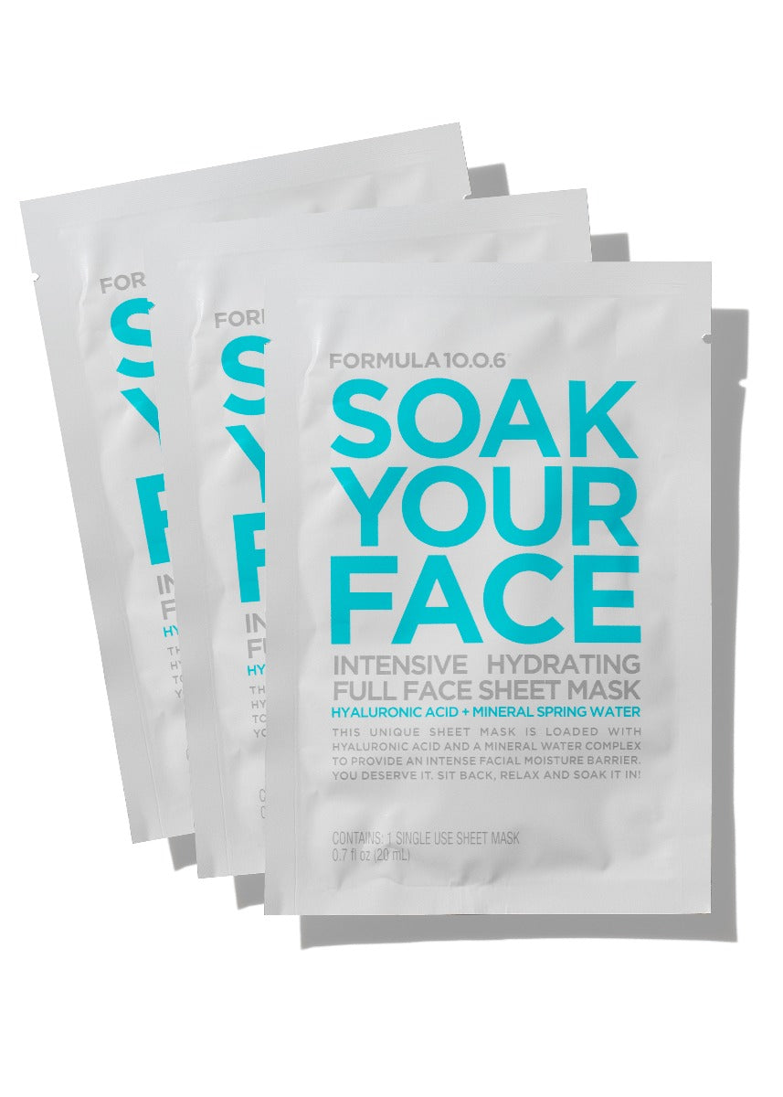 Formula 10.0.6 Soak Your Face Intensive Hydrating Full Face Sheet Mask with Hyaluronic Acid + Mineral Spring Water