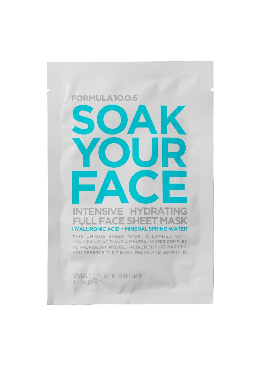 Formula 10.0.6 Soak Your Face Intensive Hydrating Full Face Sheet Mask with Hyaluronic Acid + Mineral Spring Water