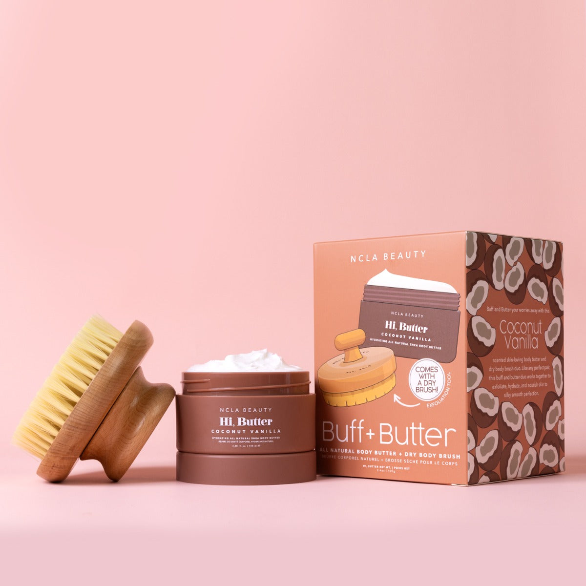 NCLA Beauty Buff & Butter Dry Brush + Body Butter Set - Coconut Vanilla