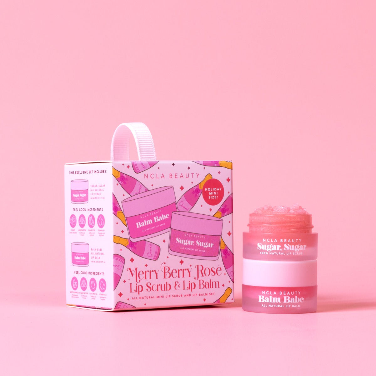 NCLA Beauty Merry Berry Rose Lip Scrub & Lip Balm Ornament Set