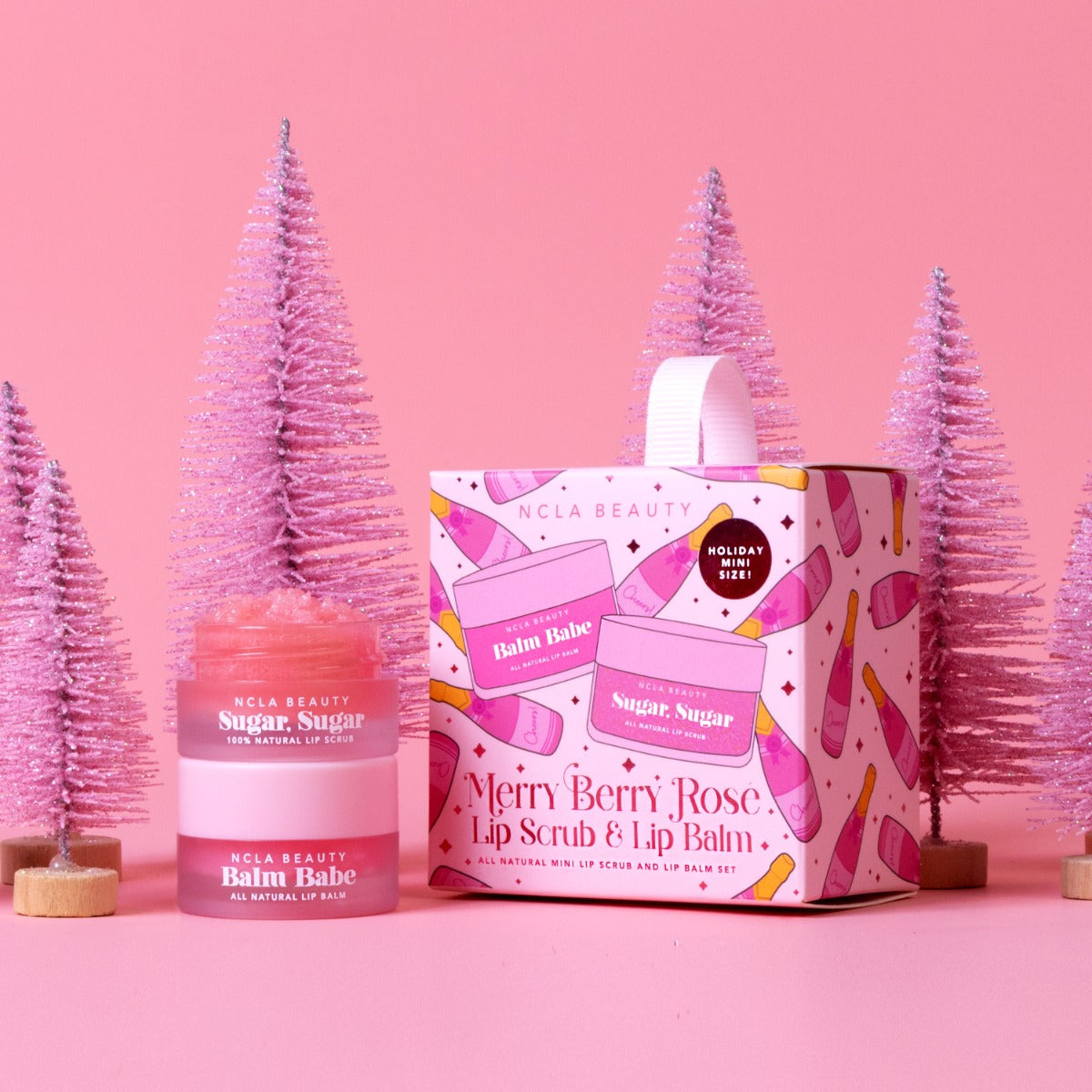 NCLA Beauty Merry Berry Rose Lip Scrub & Lip Balm Ornament Set
