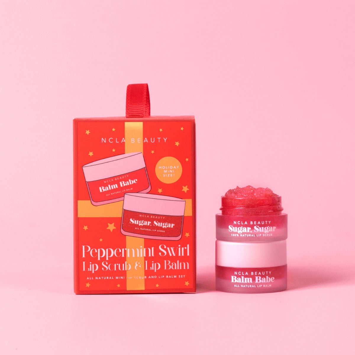 NCLA Beauty Peppermint Swirl Lip Scrub & Lip Balm Ornament Set