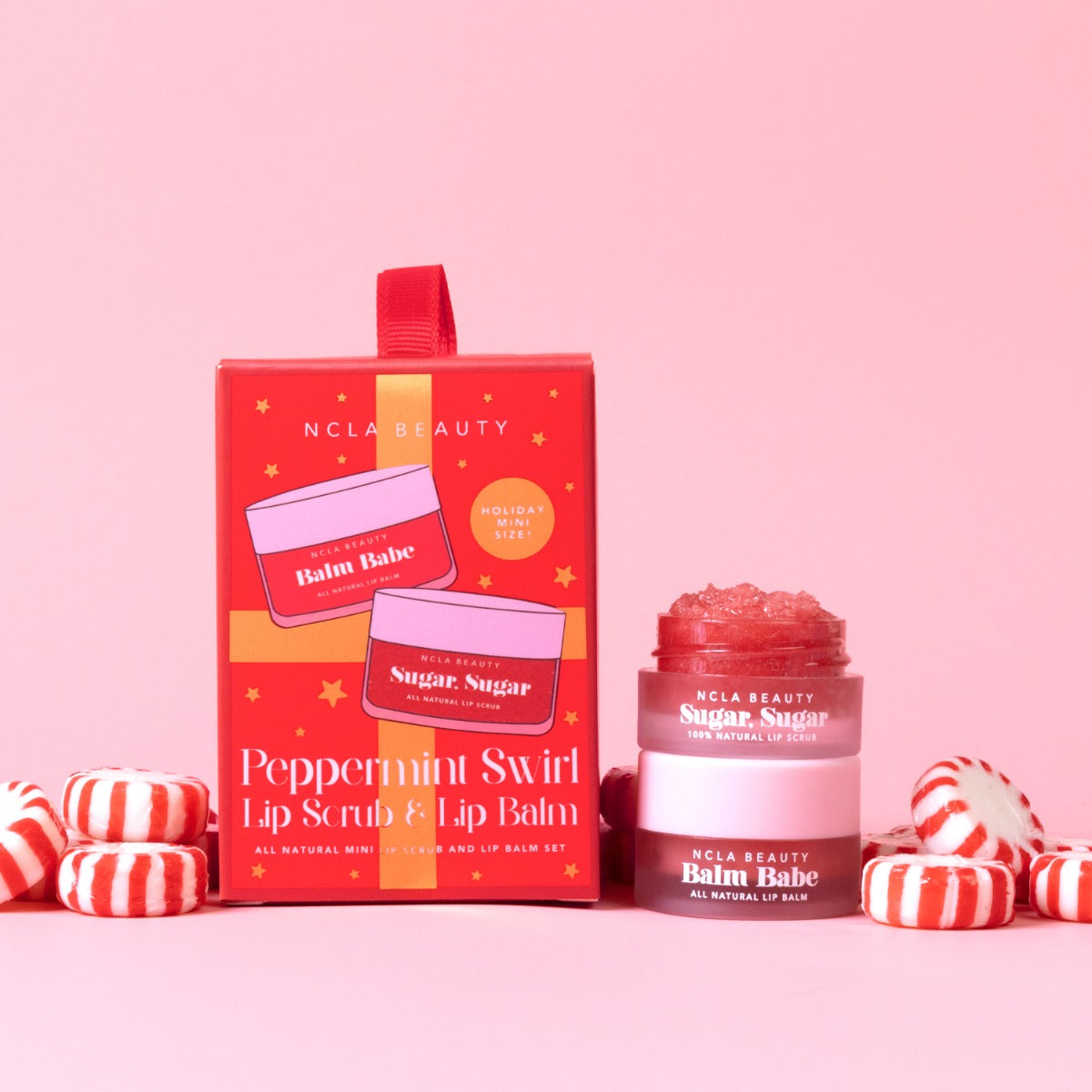 NCLA Beauty Peppermint Swirl Lip Scrub & Lip Balm Ornament Set