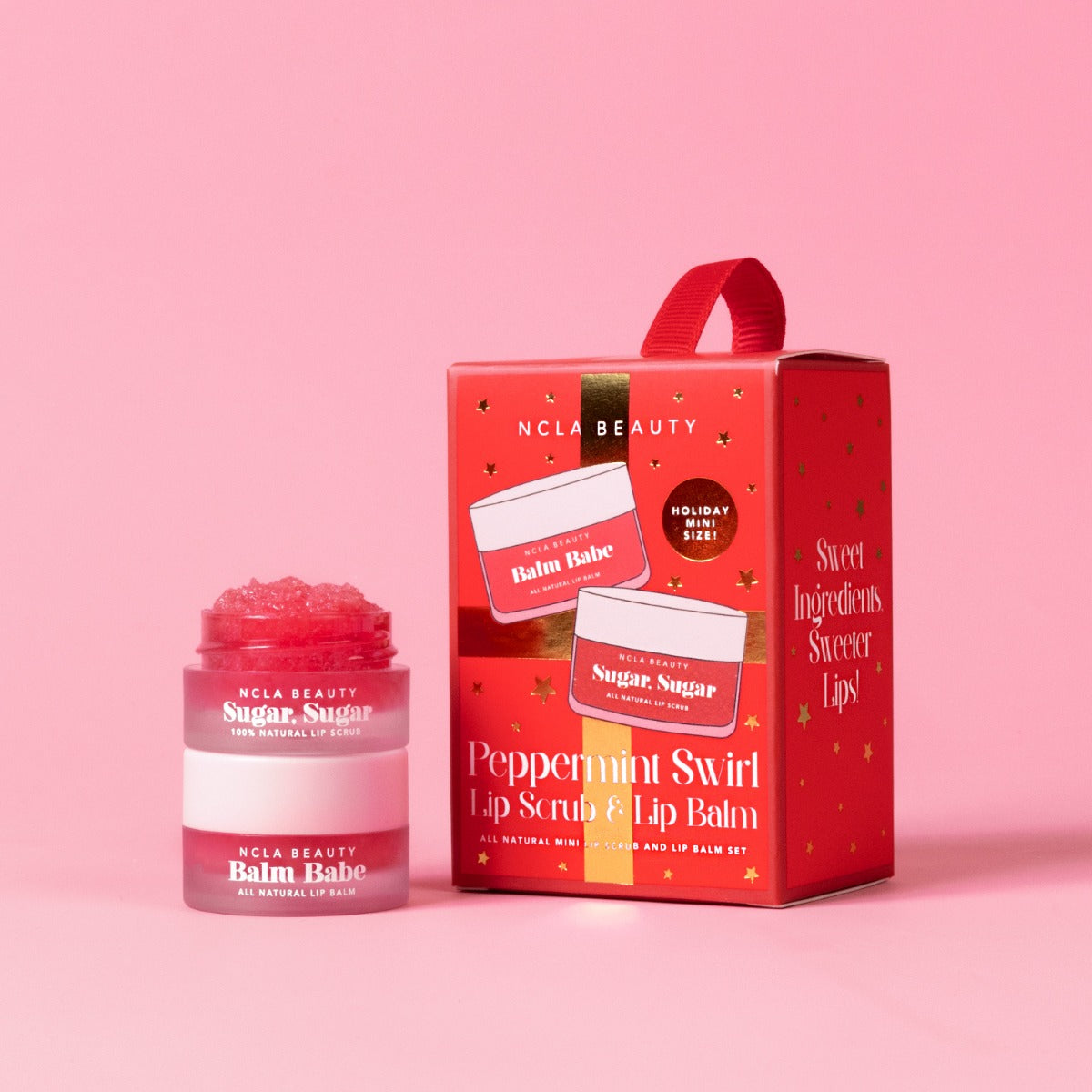 NCLA Beauty Peppermint Swirl Lip Scrub & Lip Balm Ornament Set