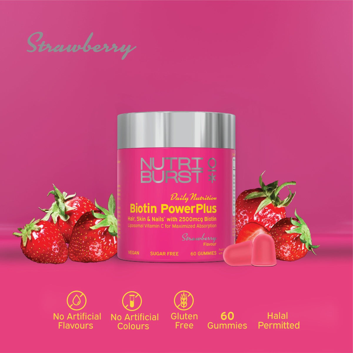 Nutriburst Biotin PowerPlus - Strawberry Flavor - 60 Gummies