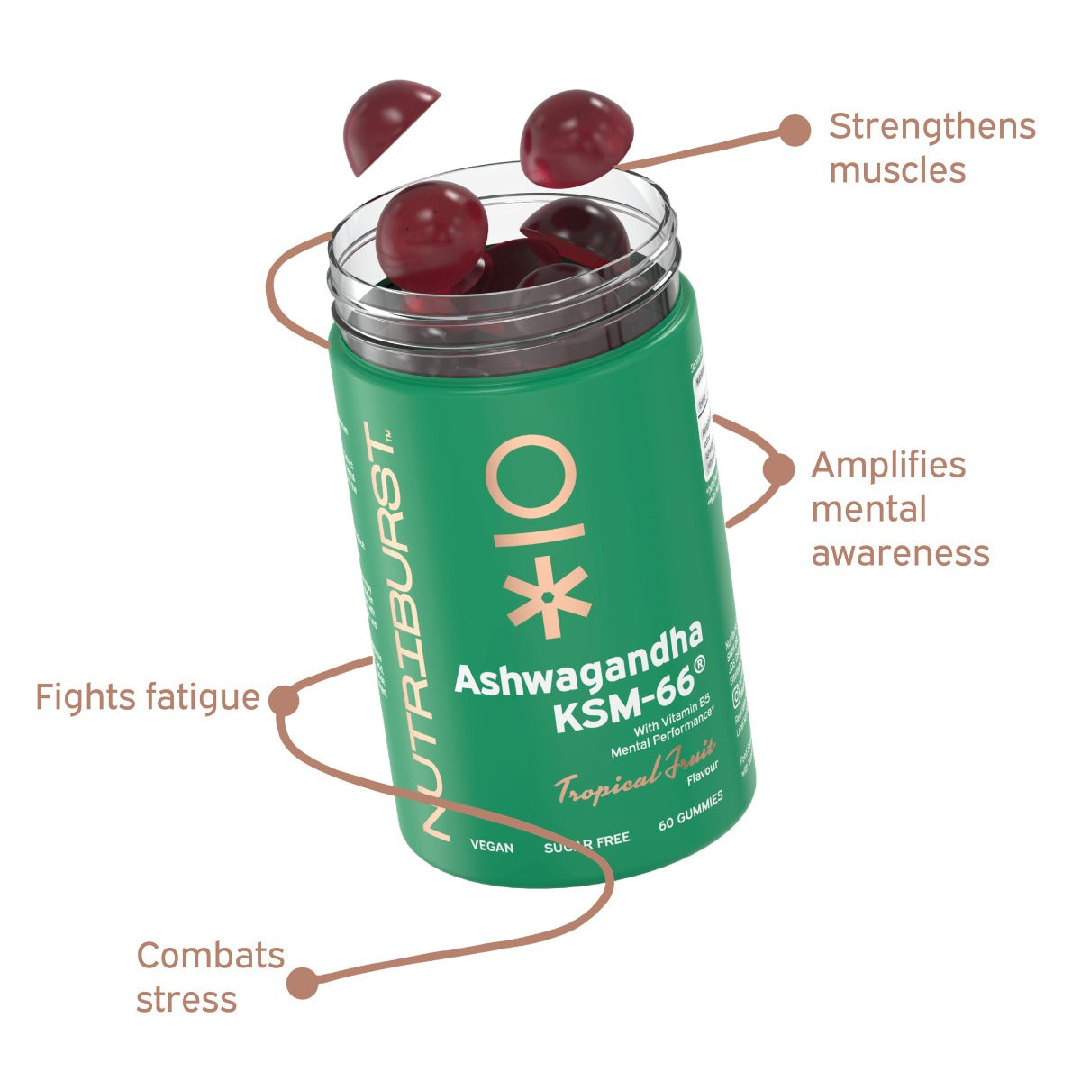 Nutriburst Ashwagandha KSM-66 - Tropical Fruits Flavor - 60 Gummies