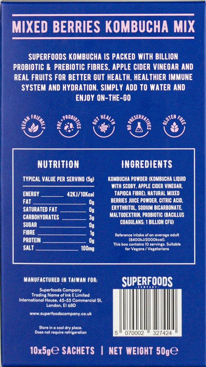 Superfoods Instant kombucha Box - Mixed Berries Flavour Sachets 10 x 5g