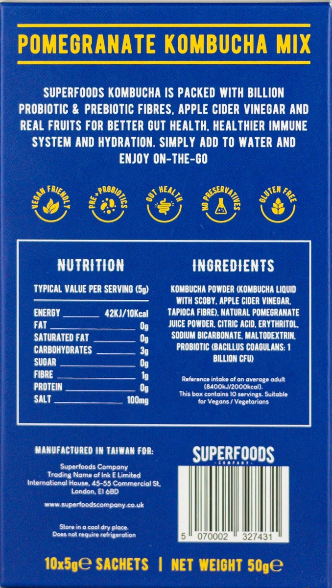 Superfoods Instant kombucha Box - Pomegranate Flavour Sachets 10 x 5g