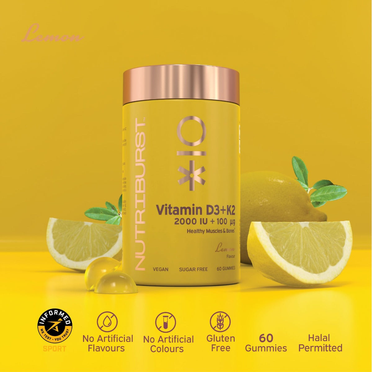 Nutriburst Vitamin D3 + K2 - Lemon - 60 Gummies