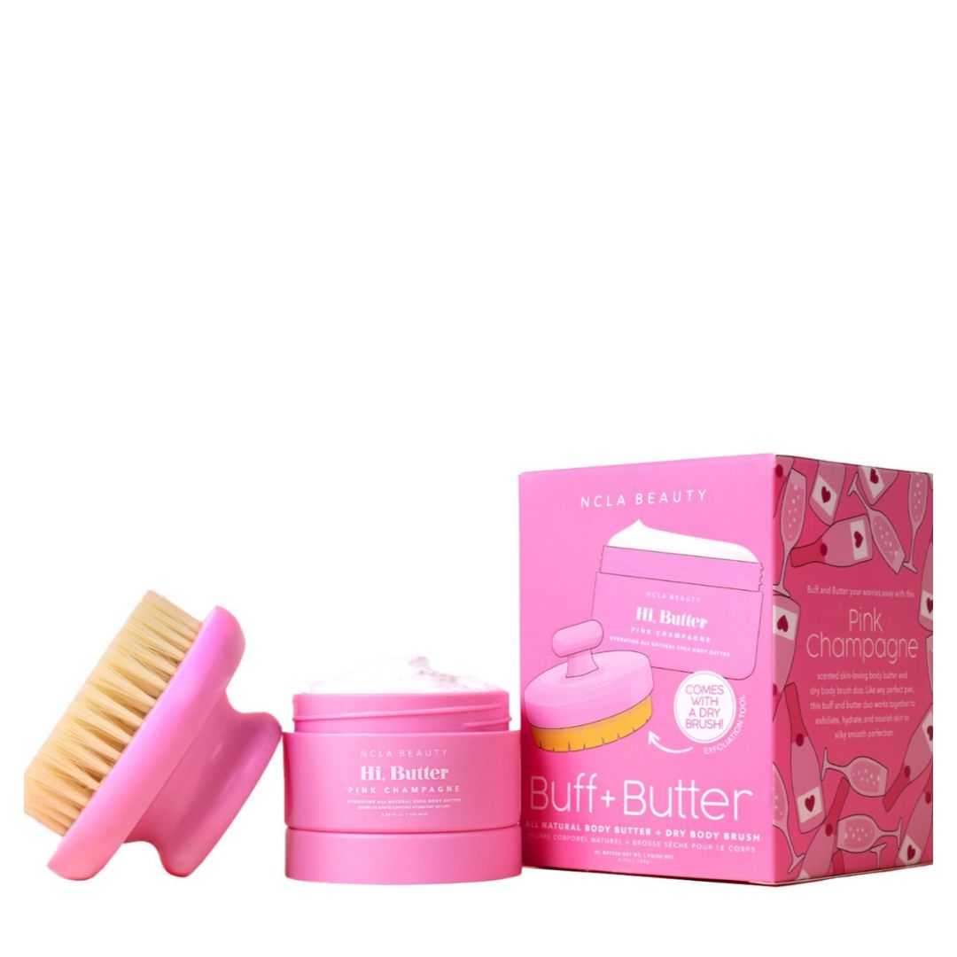 NCLA Beauty Buff & Butter Dry Brush + Body Butter Set - Pink Champagne