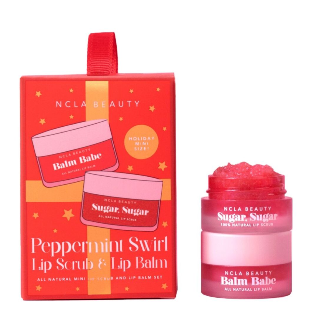 NCLA Beauty Peppermint Swirl Lip Scrub & Lip Balm Ornament Set