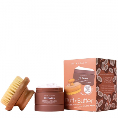 NCLA Beauty Buff & Butter Dry Brush + Body Butter Set - Coconut Vanilla